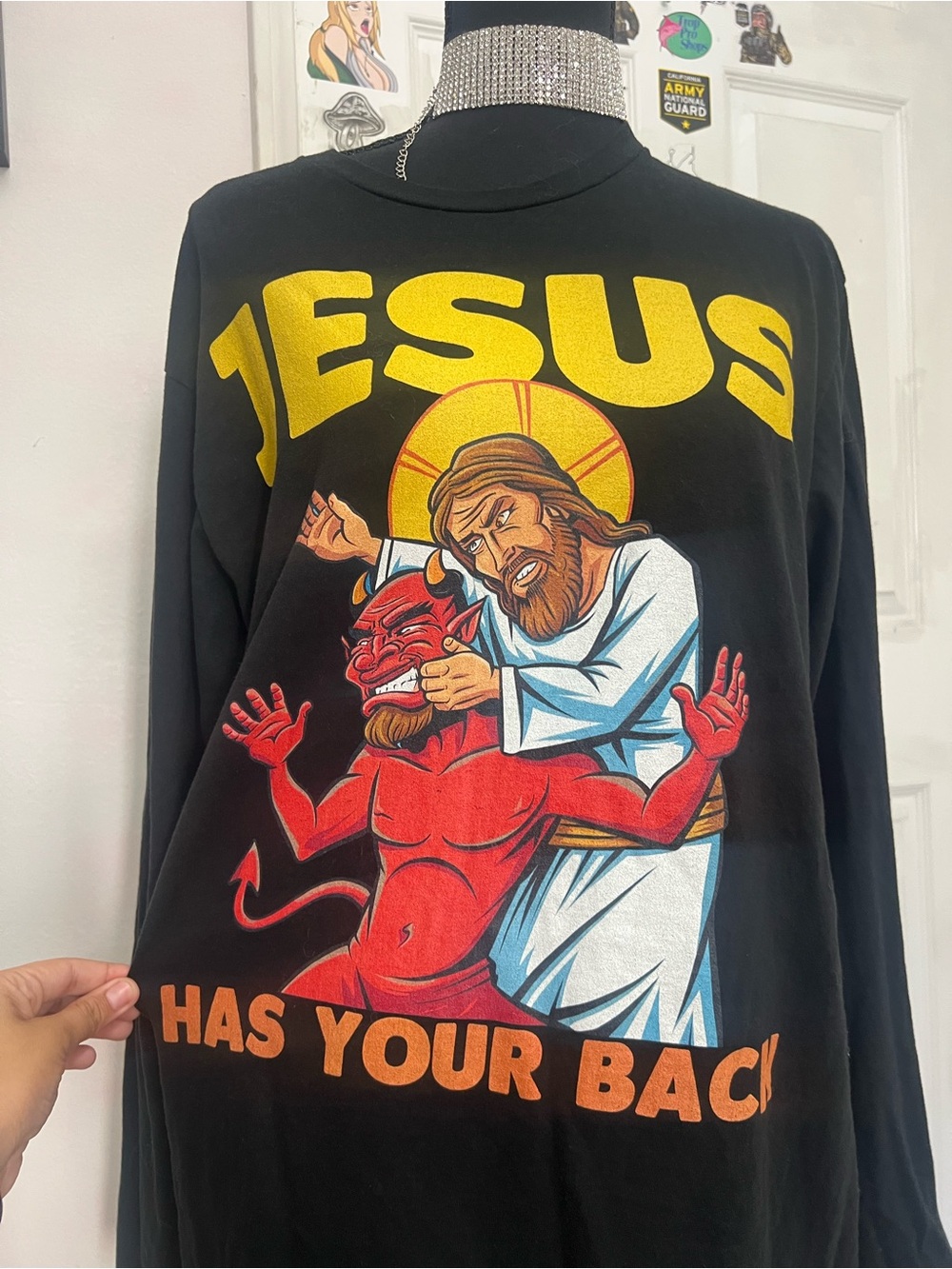 Black Graphic Long Sleeve Tee with Bold JESUS Print